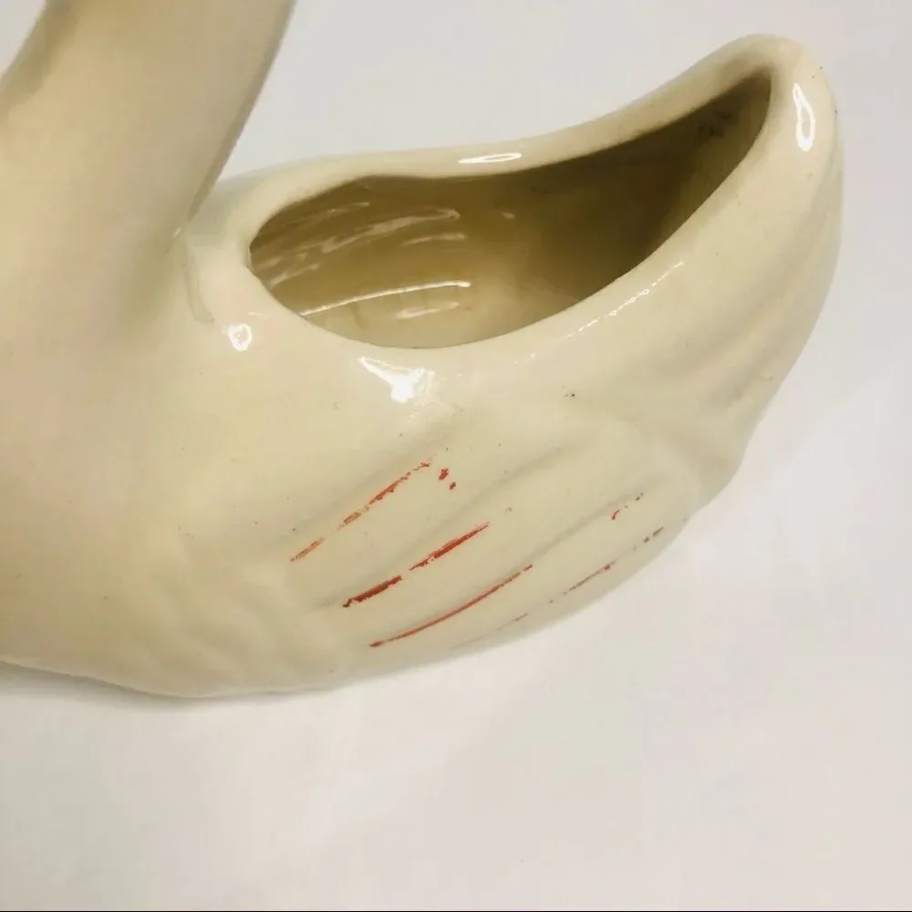 vintage whimsical white swan ceramic white planter 1930's-40's kitschy dish bird